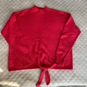 Loft Pink Tie Hem Mock Neck Sweater